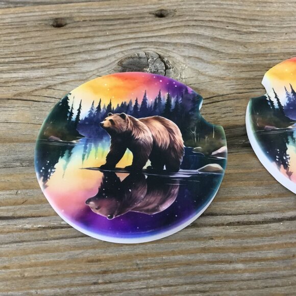 Grizzly Bear Northern Lights Car Coasters - Picture 3 of 7